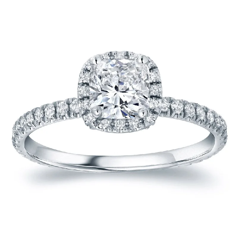 Ladies diamond ring engagement set-Auriya 14k Gold 1 1/2ctw Cushion-cut Halo Diamond Engagement Ring