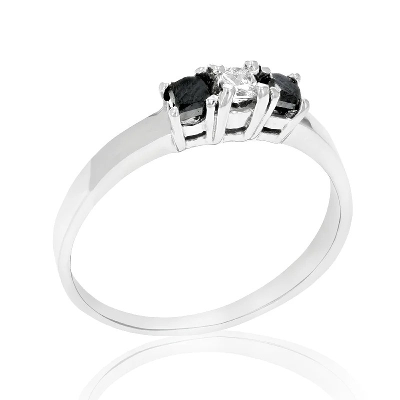 Ladies luxury diamond engagement rings-1/4 cttw 3 Stone Princess Black Diamond Engagement Ring 14K White Gold