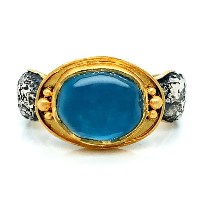 Ladies knot rings-Blue Topaz & Sterling Silver Embellished Ring - "Magnum Opus"