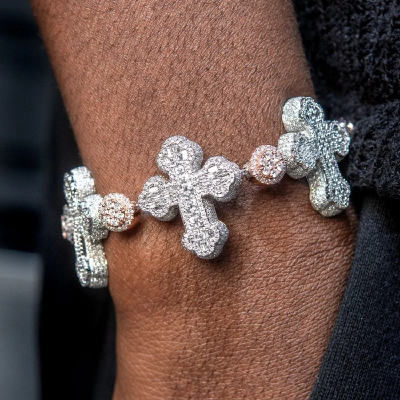 Ladies slim bracelets-High End Jewelry - Iced Out Baguette Cross Bracelet