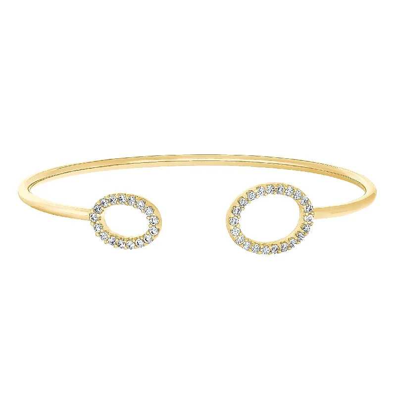 Ladies solid gold bracelets-Oval Negative Space Flexible Bracelet with Simulated Diamonds