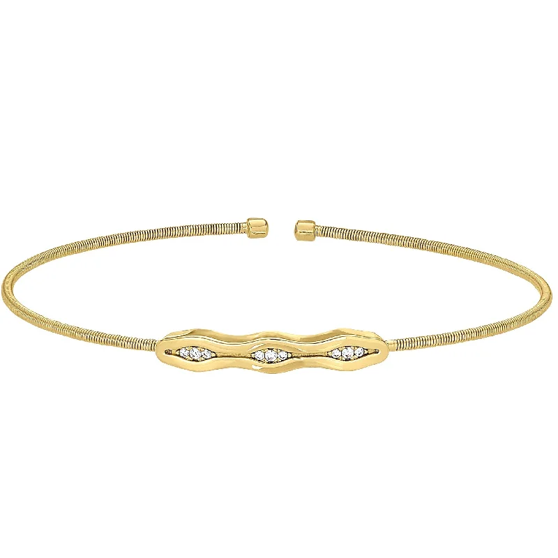 Ladies gold chain bracelets-Geometric Pattern Flexible Cable Bracelet with Simulated Diamonds