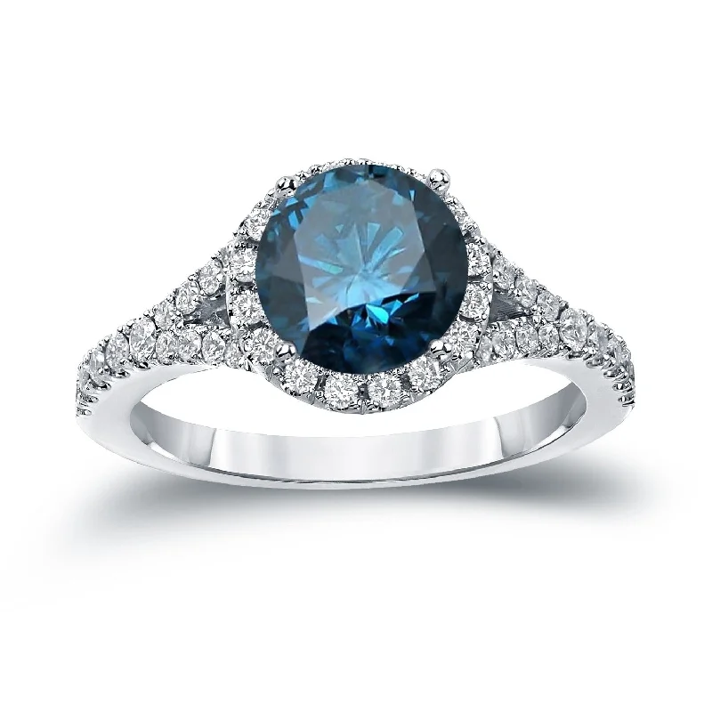 Ladies three-stone engagement rings-Auriya 2ctw Round Halo Blue Diamond Engagement Ring 14k Gold (H-I, SI2-SI3)