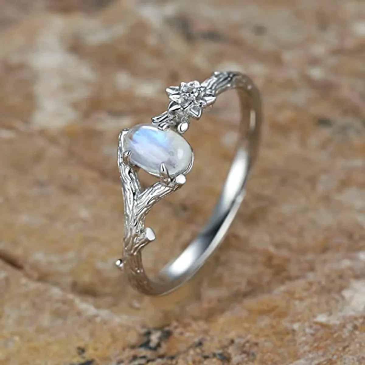 Moonstone Ring White Gold Color