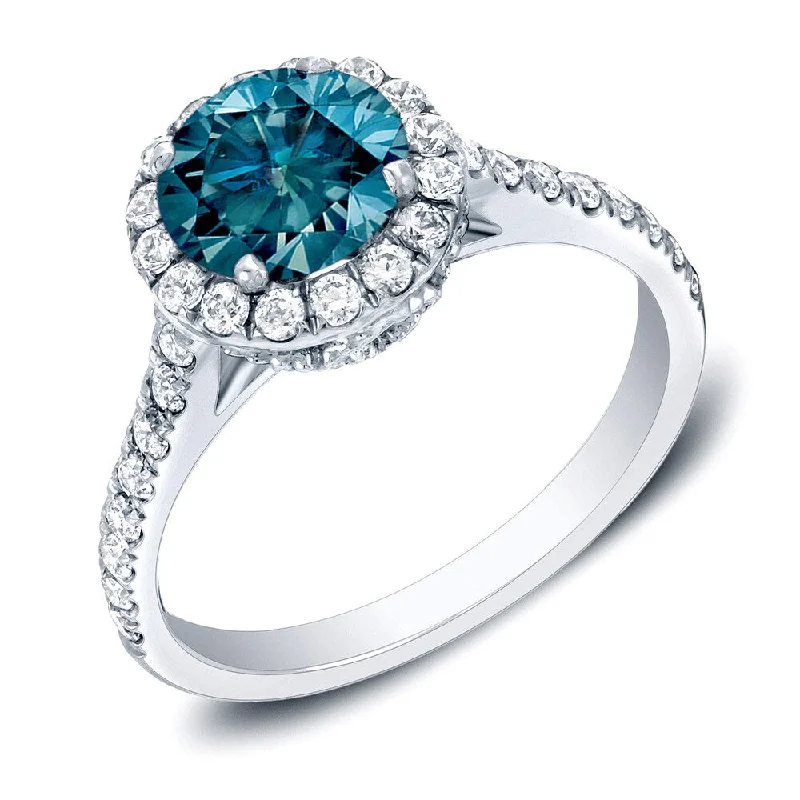 Ladies halo diamond engagement rings-Auriya 14k Gold 1 3/4ctw Halo Blue Diamond Engagement Ring