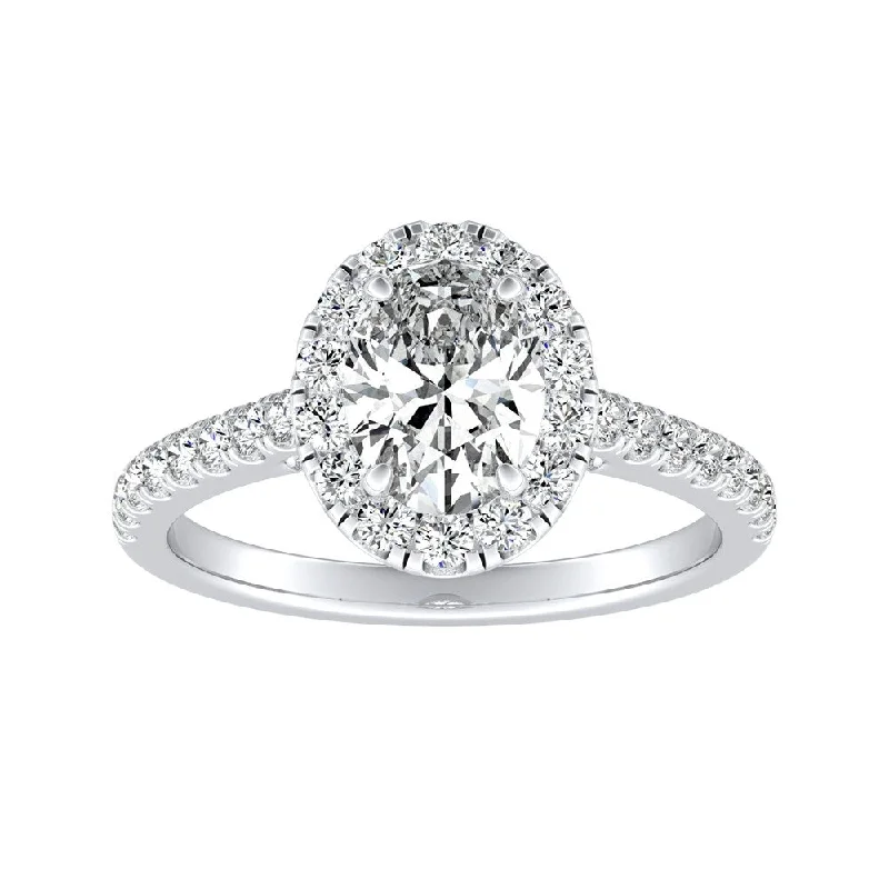 Ladies oval cut engagement rings-Auriya Platinum 1 1/5ctw Oval-cut Halo Diamond Engagement Ring