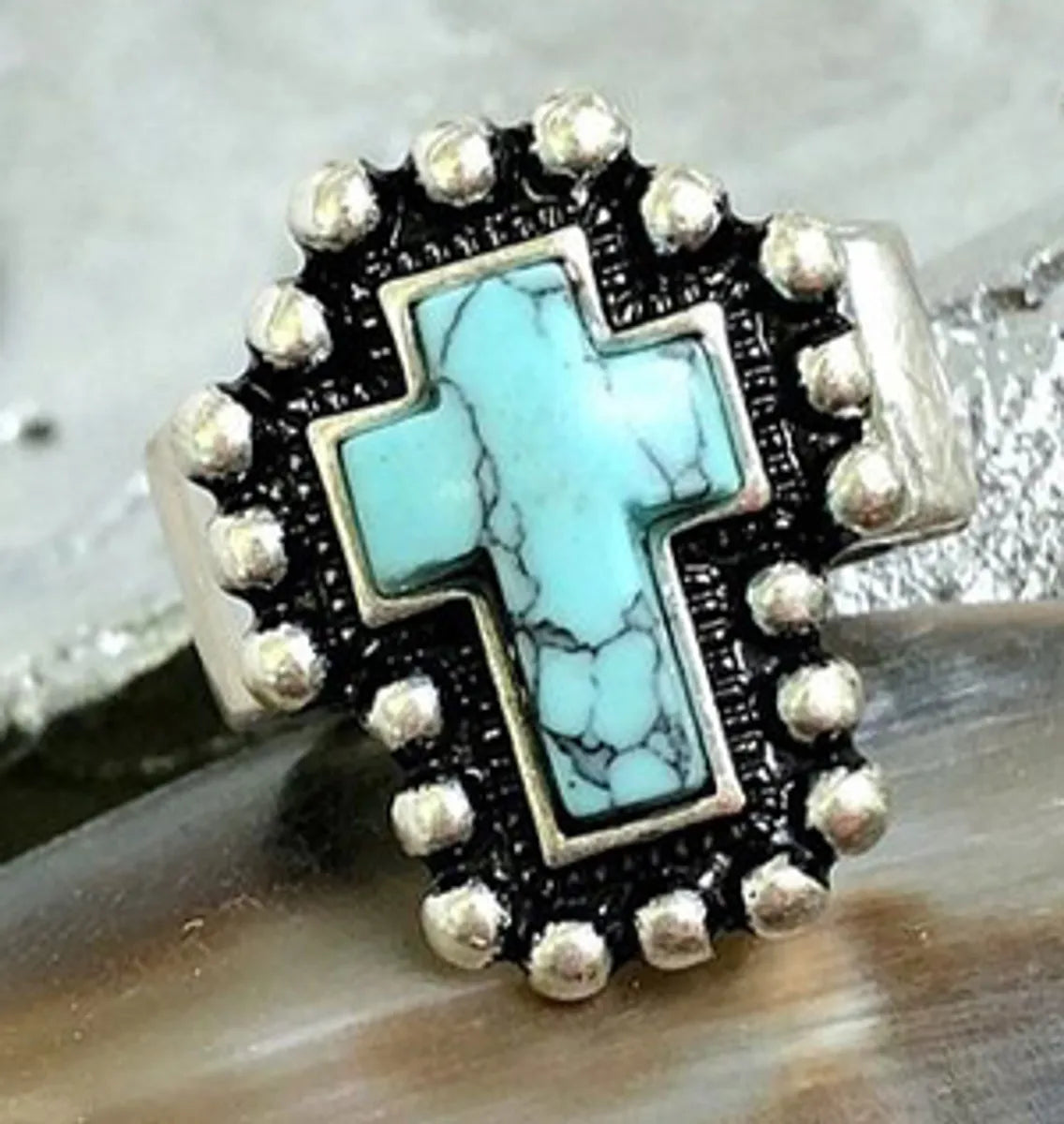 Ladies sapphire wedding bands-Wholesale Jewelry Ethnic Style Cross Alloy Turquoise Open Rings