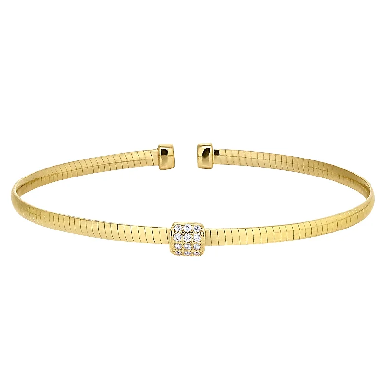 Ladies butterfly bangles-Omega Cable Flexible Bracelet with Simulated Diamonds Accented Square