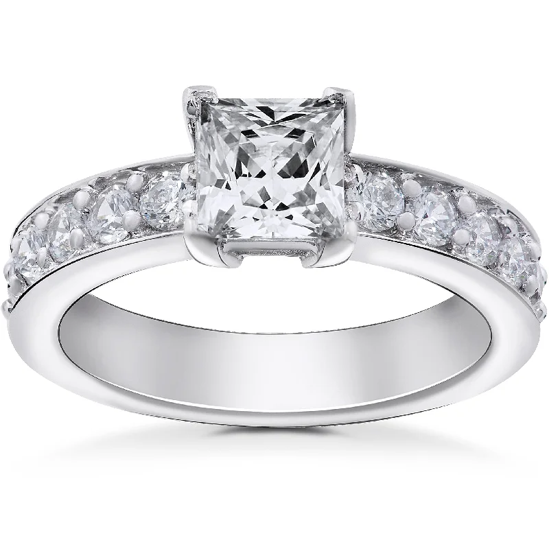 Ladies diamond solitaire rings-2 ct Princess Cut Diamond Engagement Ring 14K White Gold