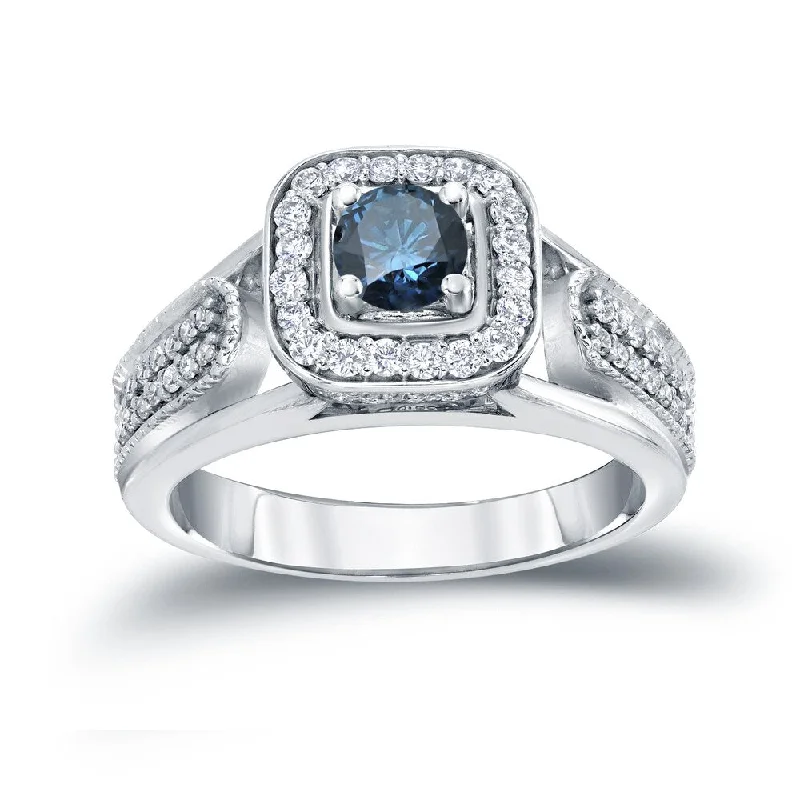 Ladies one-of-a-kind engagement rings-Auriya Modern 1/2ct TDW Blue Diamond Halo Engagement Ring 14k Gold (H-I, I1-I2)