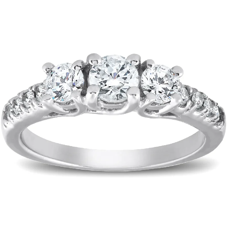 Ladies eternity engagement rings-1 1/4ct Three Stone Lab Created Diamond Engagement Ring 14K White Gold