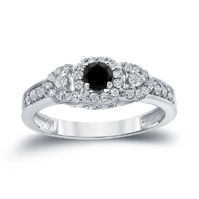 Ladies luxury engagement rings-Auriya 3-Stone 1/2ctw Black Diamond Engagement Ring 14k Gold