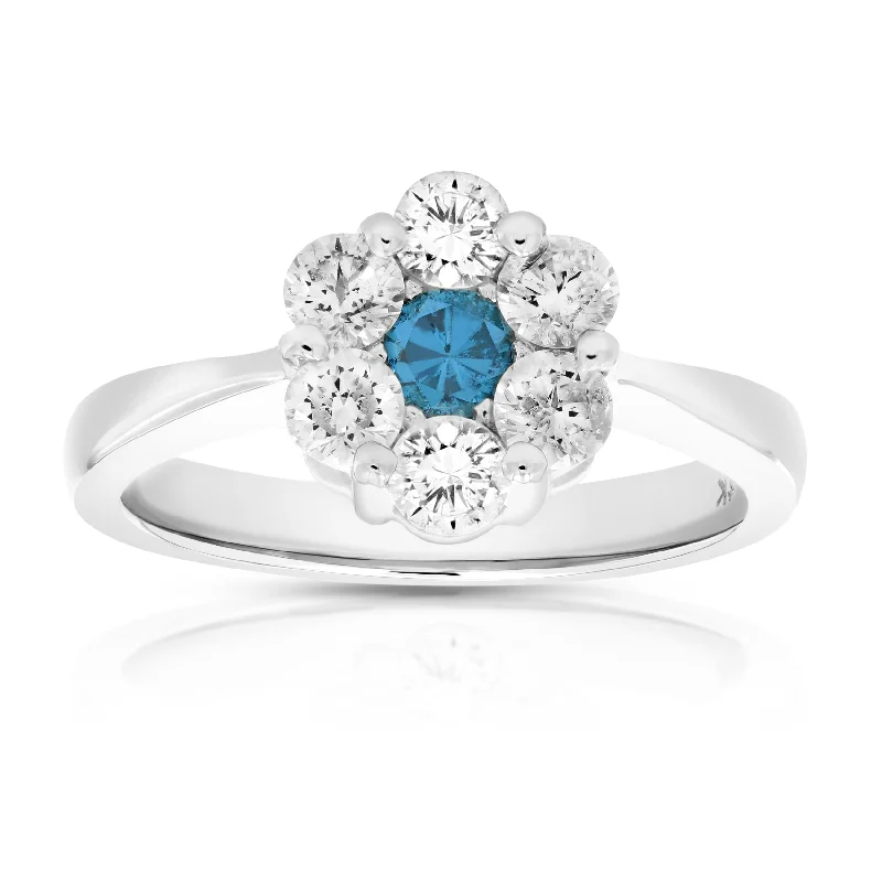 Ladies sapphire and diamond engagement rings-1 cttw Blue and White Diamond Engagement Ring 14K White Gold