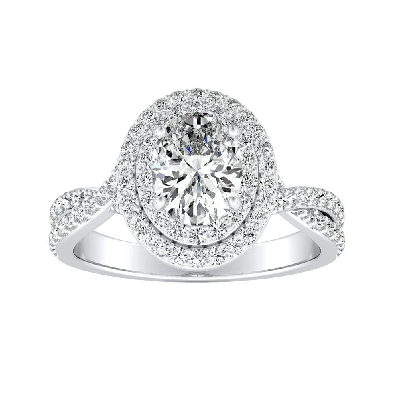 Ladies platinum engagement rings-Auriya Platinum Oval-cut Double Halo Diamond Engagement Ring 3/4cttw (H-I, SI1-SI2)