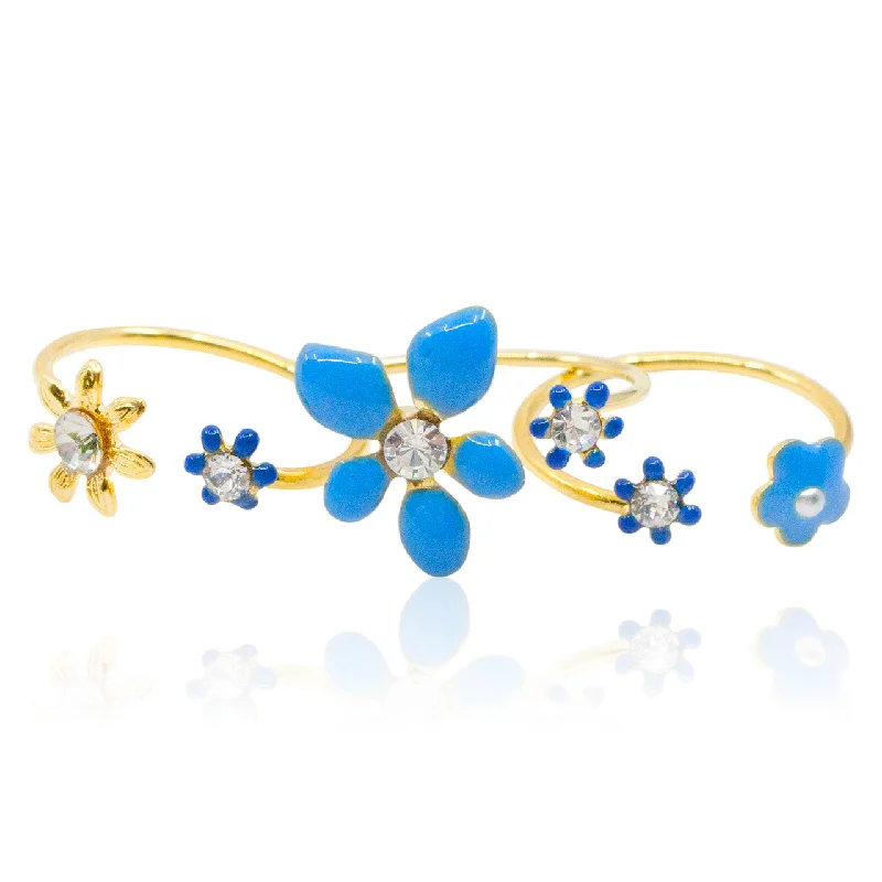 Ladies pearl engagement rings-Blue Floral Stackable Ring by Eric et Lydie