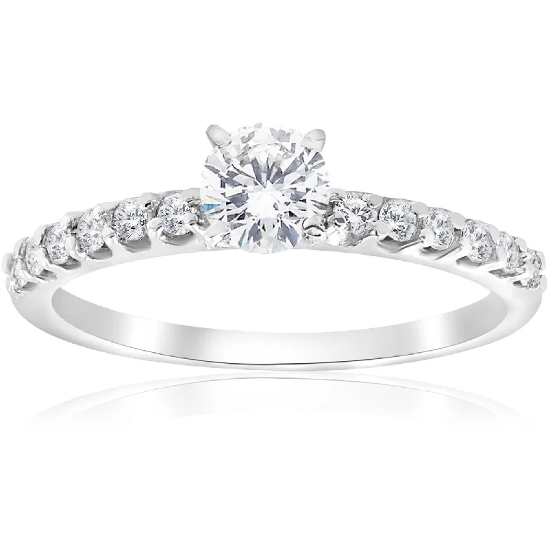 Ladies engagement rings with diamond inlay-0.80Ct Round Cut Diamond Halo Engagement Ring 14k White Gold Enhanced