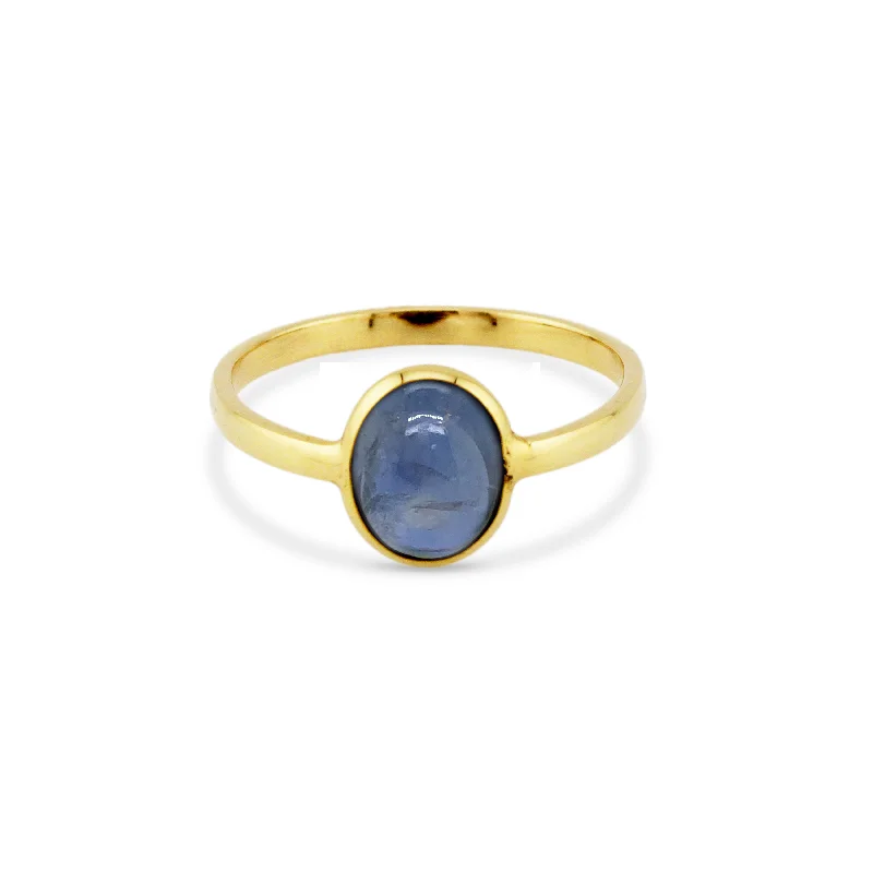 Ladies ruby engagement rings-Blue Sapphire Oval Ring In 18K Yellow Gold