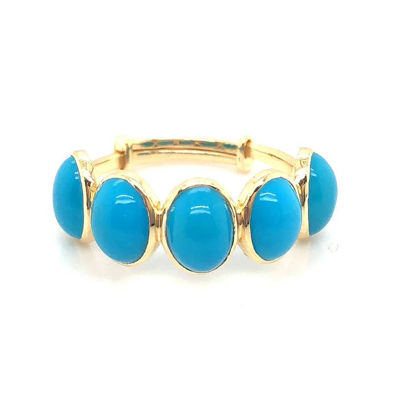 Ladies sapphire rings-Turquoise Oval Ring In 18K Yellow Gold