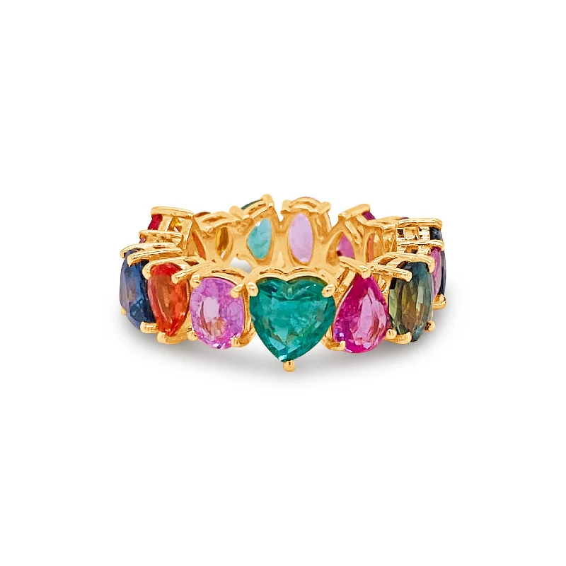 Ladies topaz rings-Multicolor Stone Mix Shape Ring In 18K Yellow Gold