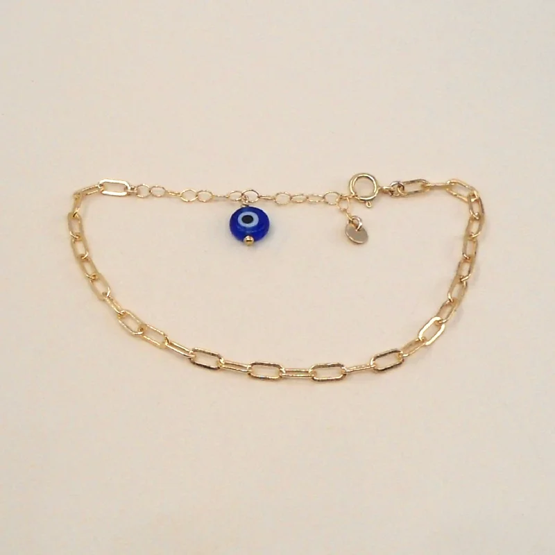 Ladies luxury gold bracelets-Link Chain w/ Evil Eye & Coin Bracelet