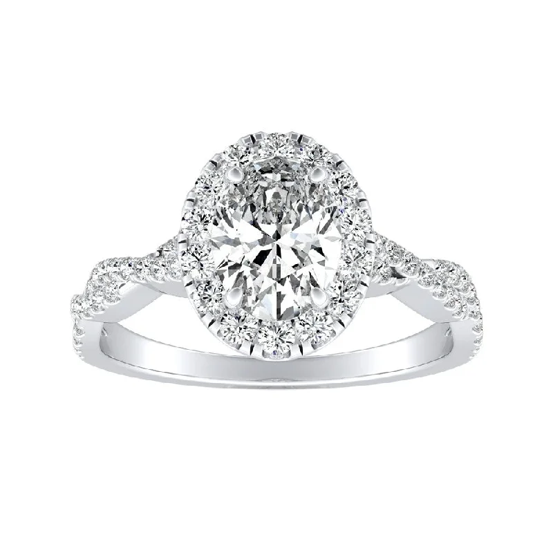 Ladies classic solitaire engagement rings-Auriya Platinum Twisted Oval-cut 7/8ctw Halo Diamond Engagement Ring (I-J, I1-I2)