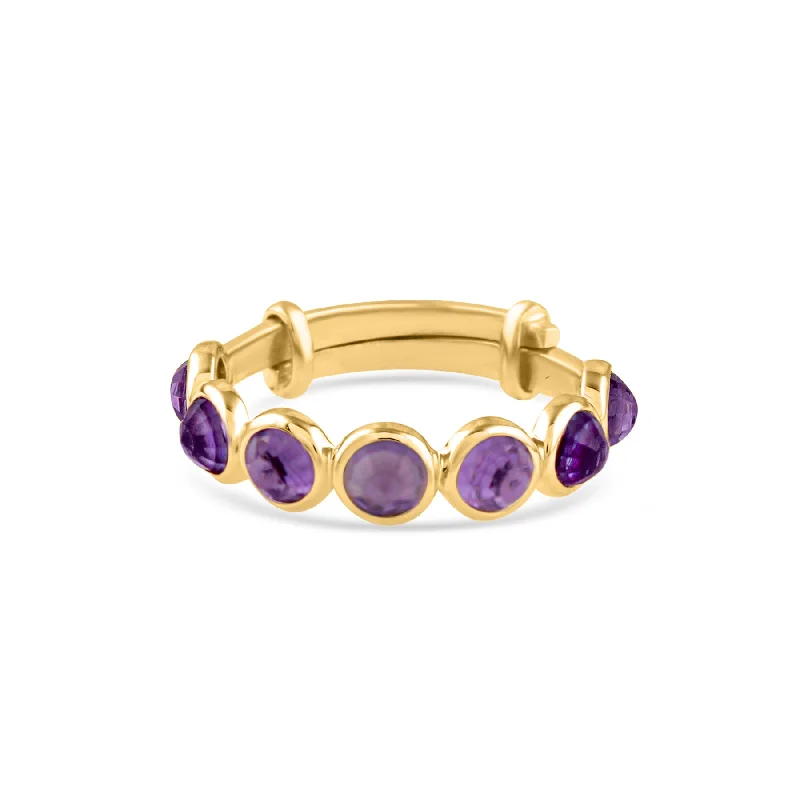 Ladies twisted rings-Gemstone Round Ring In 18K Yellow Gold