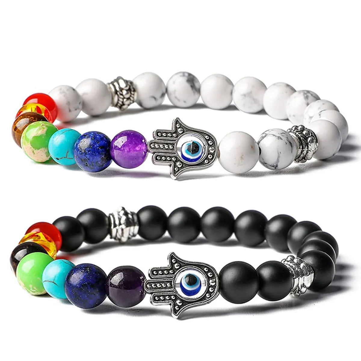 Ladies double-wrap bracelets-Modern Style Devil's Eye Natural Stone Agate Howlite Bracelets