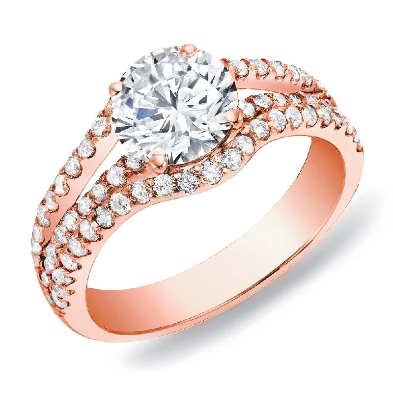 Ladies sapphire and diamond engagement rings-Auriya 14k Rose Gold 1ctw Triple Row Round Diamond Engagement Ring