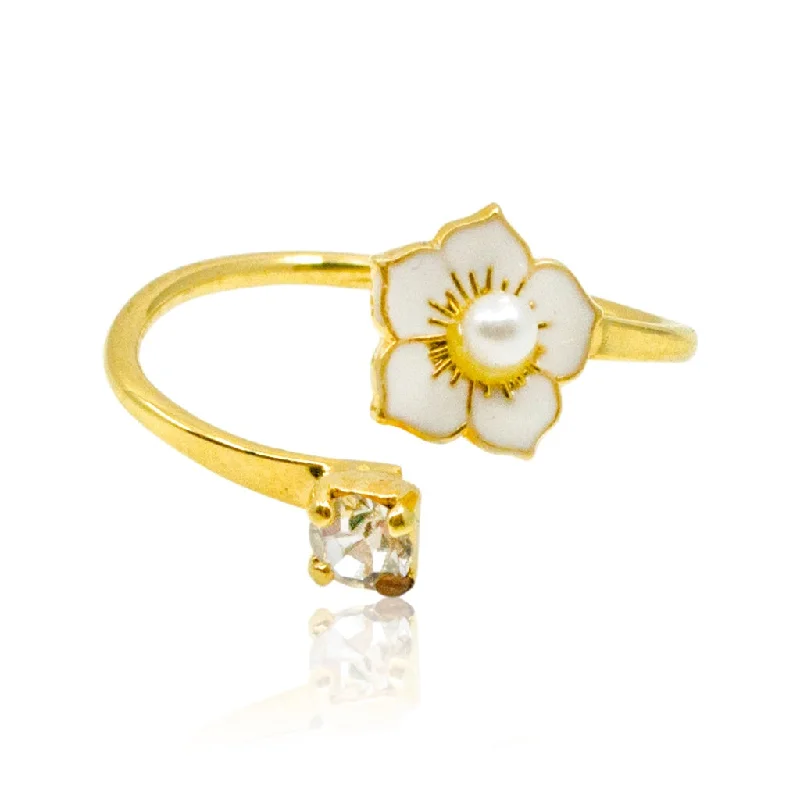 Ladies unique engagement rings-Ivory Flower Adjustable Ring by Eric et Lydie