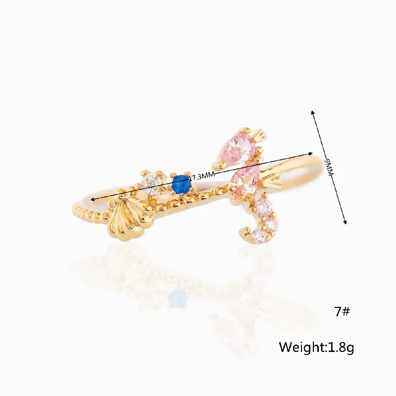 Ladies minimalist rings-Ins Style Marine Animal Ring Fresh Cute Crab Seahorse Color Zircon Ring Bracelet In Stock