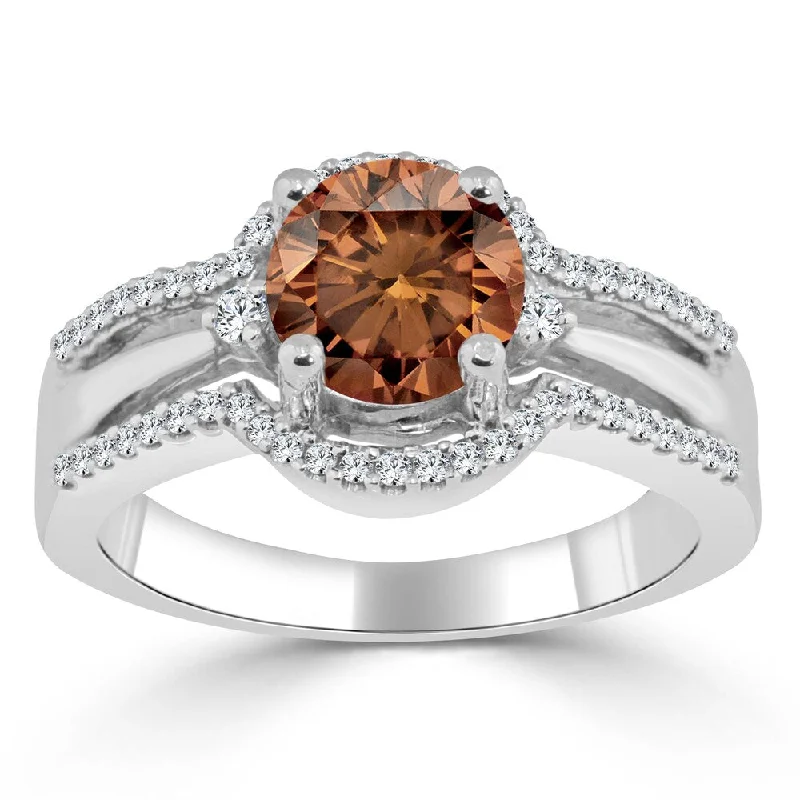 Ladies engagement rings with diamond inlay-Auriya Modern 1 1/5ctw Brown Diamond Engagement Ring 14k Gold