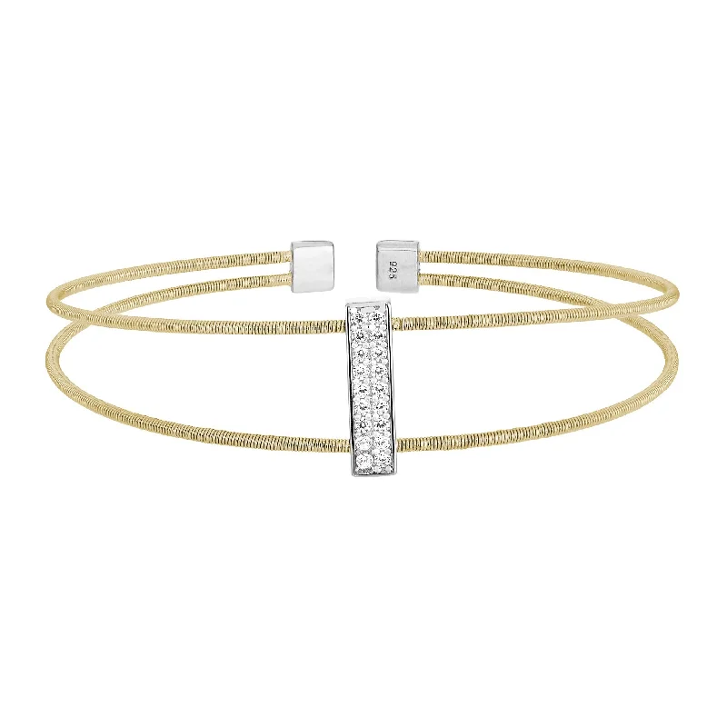 Ladies trendy bracelets-Negative Space Cable Bracelet with Simulated Diamond Vertical Bar