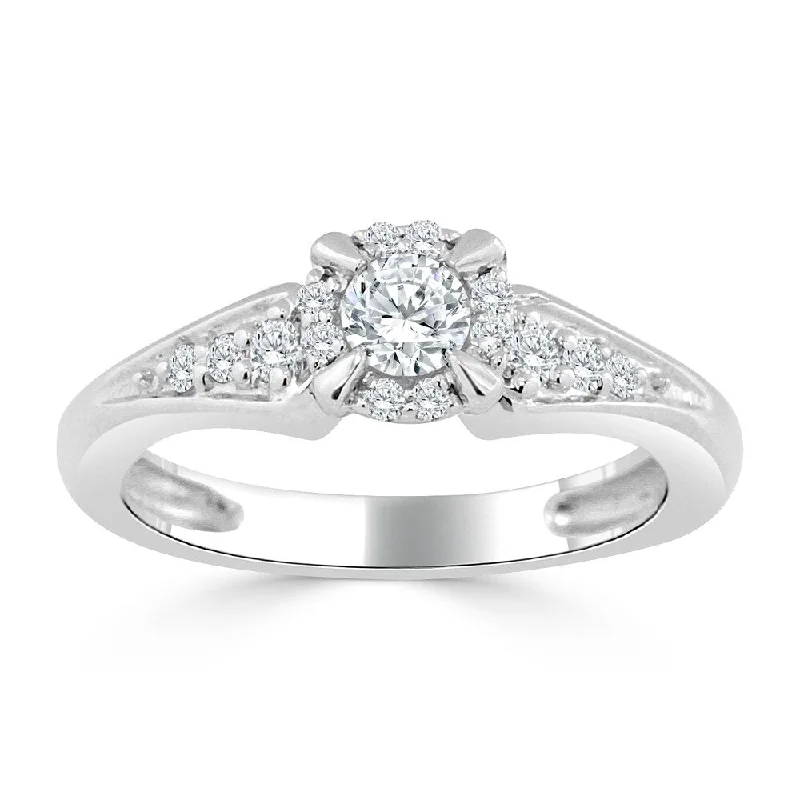 Ladies engagement rings with platinum band-Auriya 14k Gold 3/8ct TDW Round Diamond Halo Engagement Ring (H-I, I1-I2)