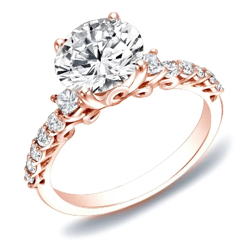 Ladies luxury engagement rings-Auriya 14k Rose Gold Vintage 3-Stone Diamond Engagement Ring 1 2/5ctw Certified