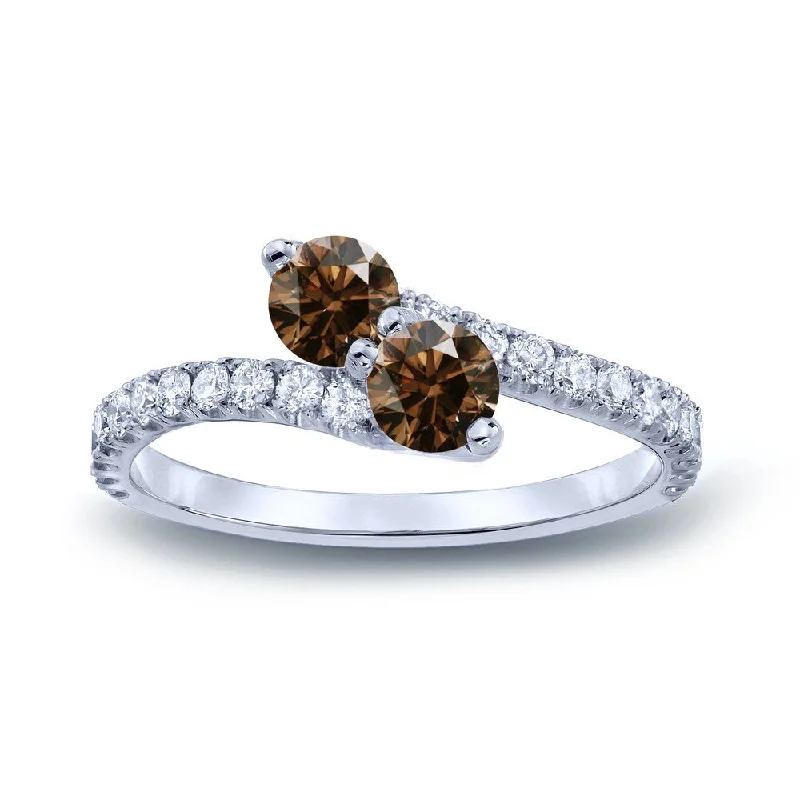 Ladies designer engagement rings-Auriya 14k Gold 3/4 carat TW 2-Stone Brown Diamond Engagement Ring (H-I, I1-I2)