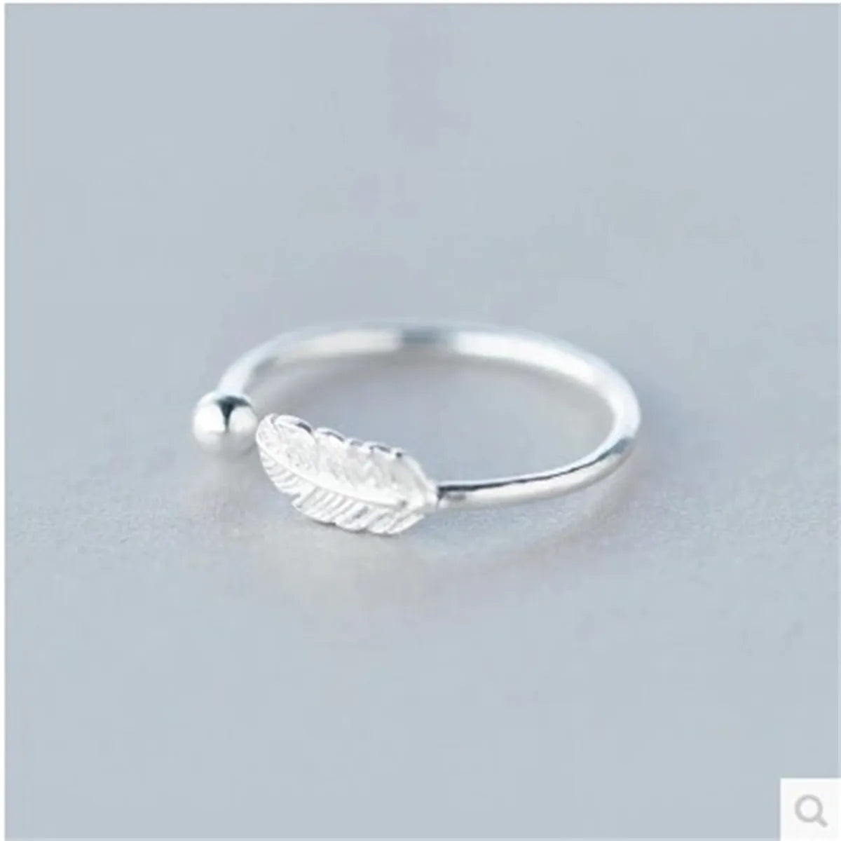 Ladies gold promise rings-Fashion S925 Sterling Silver Feather Leaf Open Ring