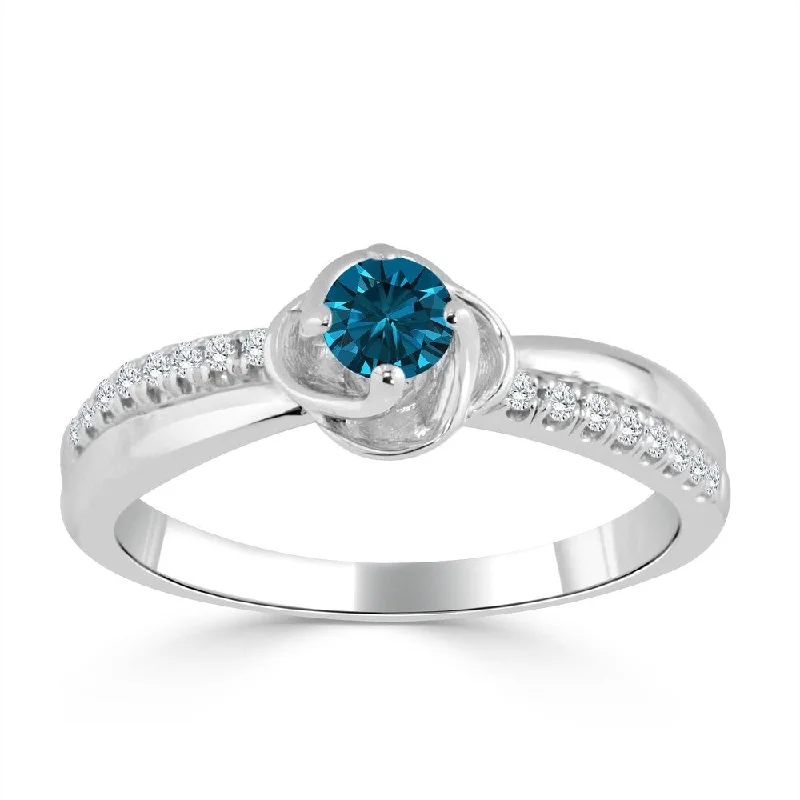 Ladies gold engagement rings-Auriya Petite 1/3ctw Blue Diamond Engagement Ring 14k Gold