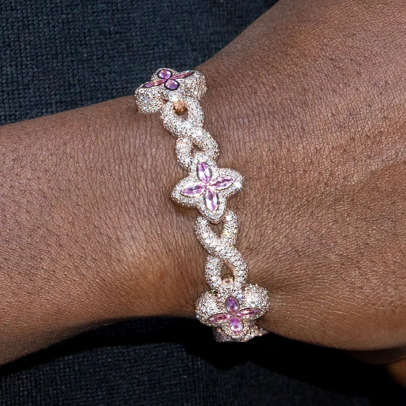 Ladies stacked bracelets-High End Jewelry - Iced Out Flower Bracelet