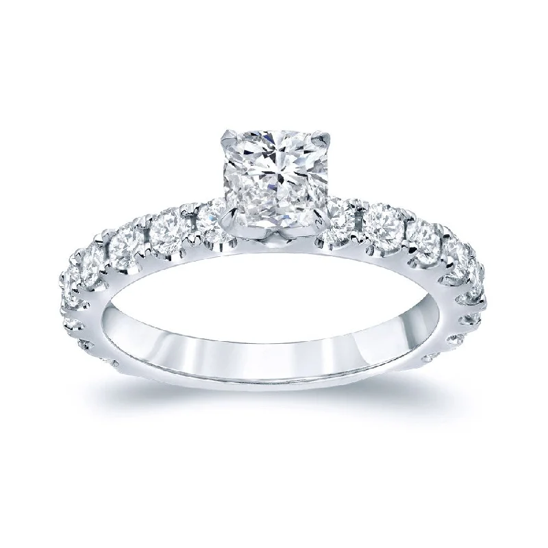 Ladies two-tone engagement rings-Auriya Platinum 1 1/2ctw Cushion-cut Diamond Engagement Ring