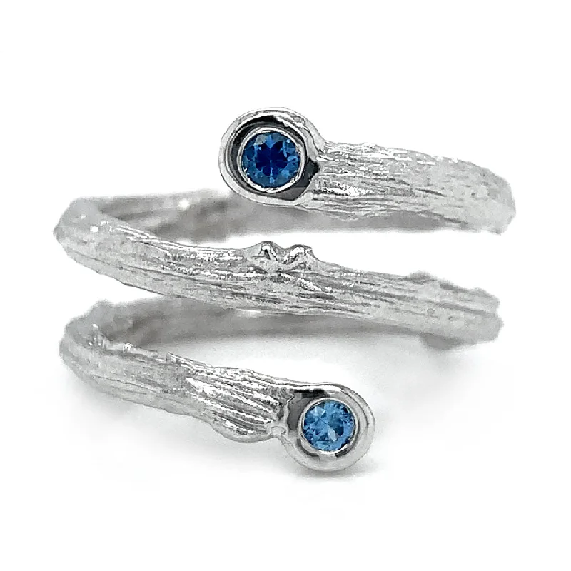 Ladies customized rings-18K White Gold & Yogo Sapphire Ring- "Olive Branch"