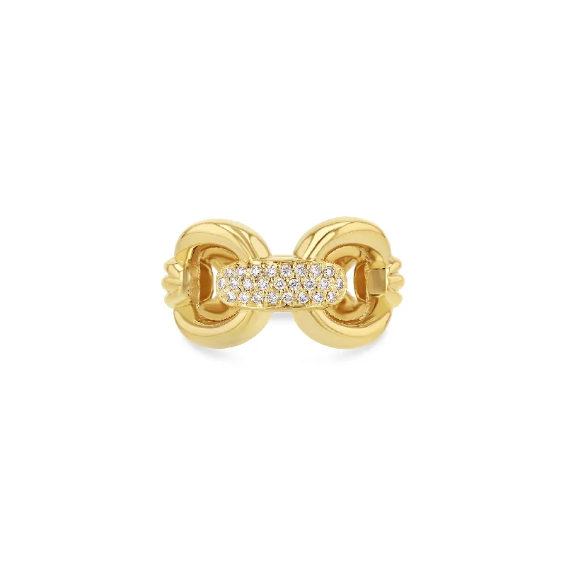 Ladies vintage rings-Link Column Ring with Center Diamonds