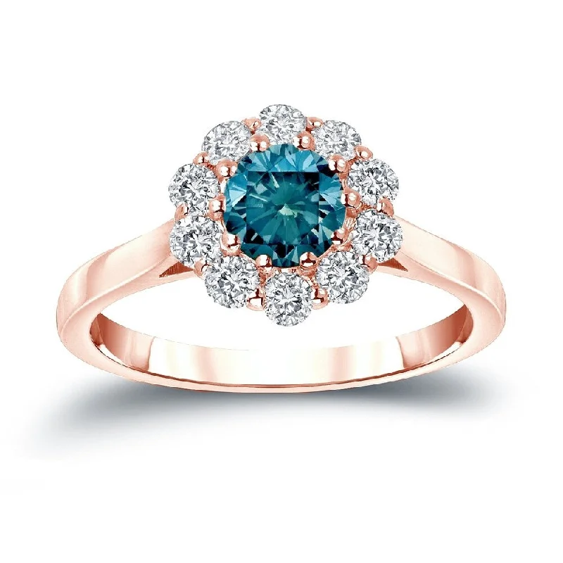 Ladies personalized engagement rings-Auriya Round Halo Blue Diamond Engagement Ring 1 carat TDW 14K Gold (H-I, I1-I2)