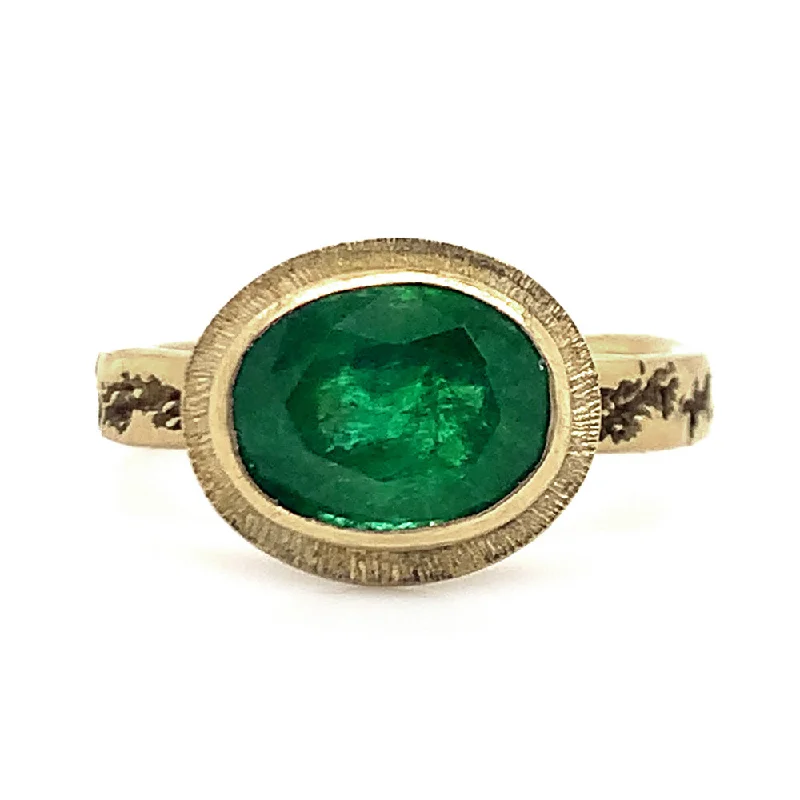 Ladies sapphire engagement rings-Yellow Gold and Emerald Cabochon Ring - "Jungle Depths"