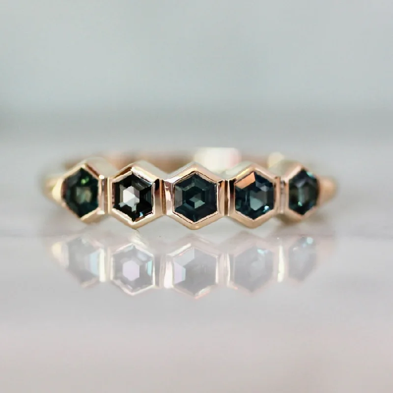 Ladies cluster rings-Hot Minute Teal Hexagon Cut Sapphire Ring