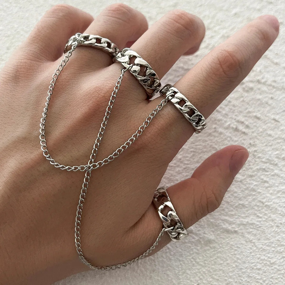 Ladies vintage-inspired rings-European And American Personalized New Fashion Creative Ring Chain Pendant Vintage Punk Style Men'S And Women'S Ring Two-Piece Set