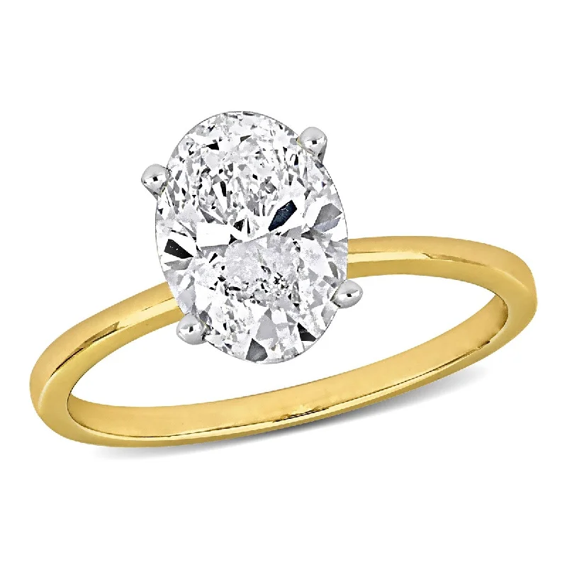 Ladies bridal engagement rings-Created Forever by Miadora 2ct TW Oval Lab-Grown Diamond Solitaire Engagement Ring in 14k Yellow Gold