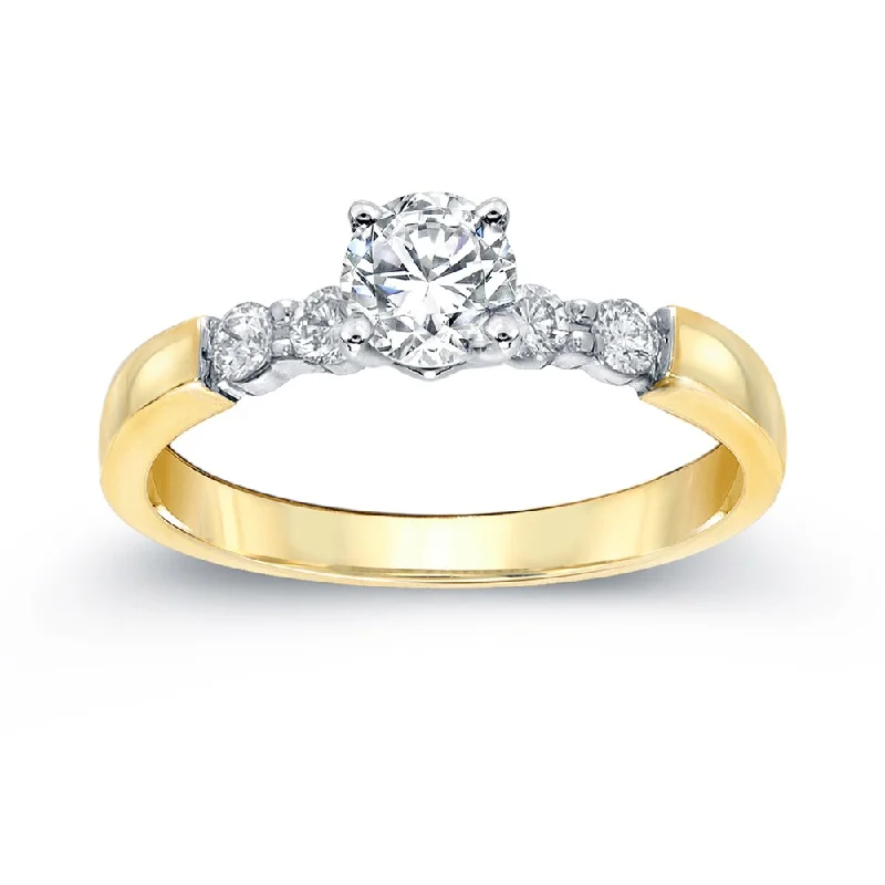 Ladies pear shaped engagement rings-Auriya Classic 3/4ctw Round 5-Stone Diamond Engagement Ring 14K Gold