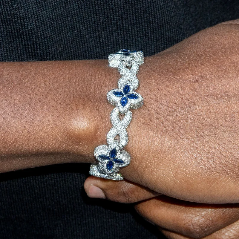 Ladies solid silver bracelets-High End Jewelry - Iced Out Diamond Sapphire Bracelet