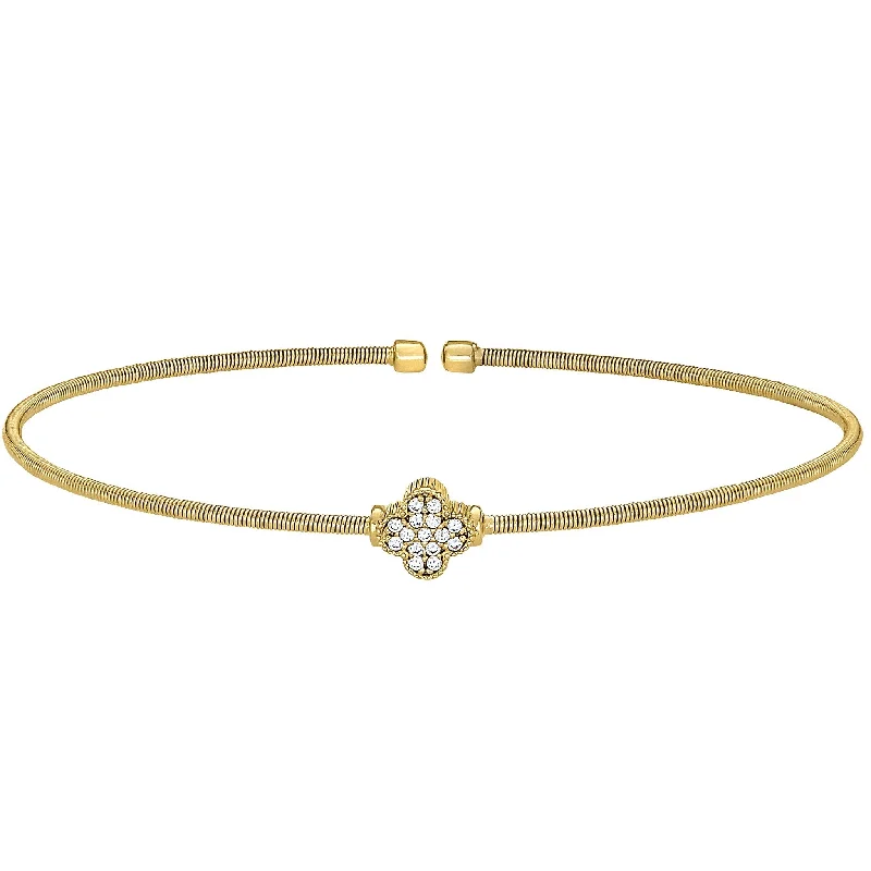 Ladies minimalist bracelets-Clover Design Flexible Cable Bracelet with Simulated Diamonds