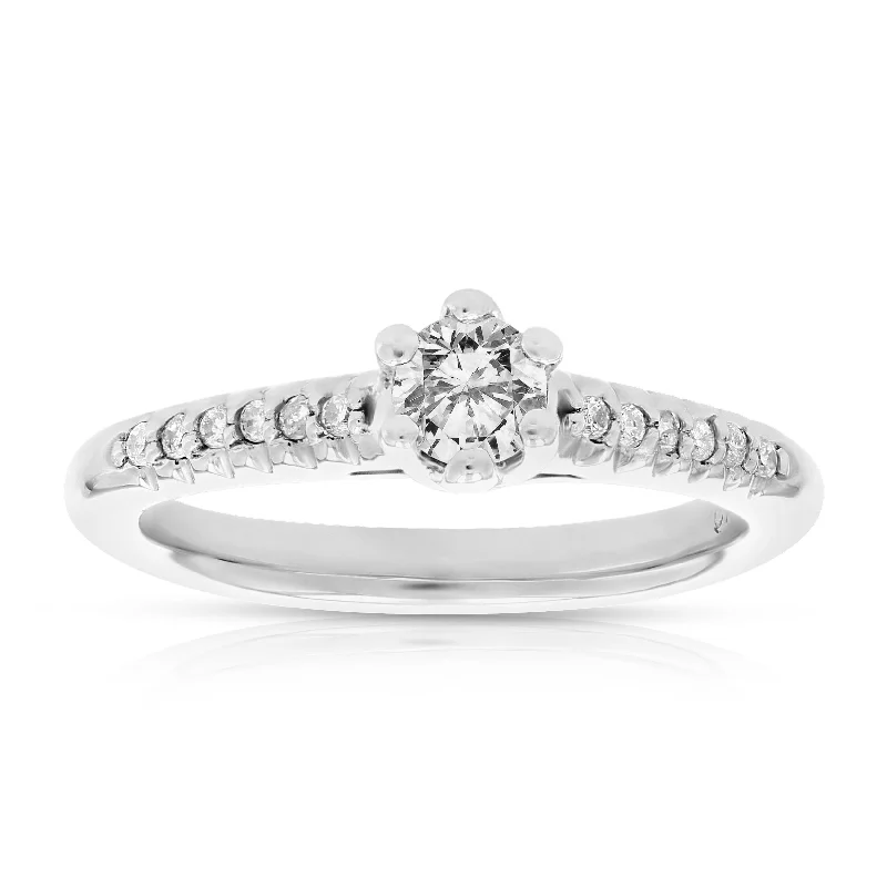 Ladies engagement rings with baguette diamonds-0.60 cttw Diamond Engagement Ring 10K White Gold Bridal Wedding